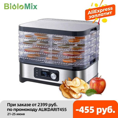 BioloMix BPA FREE 5 Trays Food Dryer Dehydrator with Digital Timer and Temperature Control for Fruit Vegetable Meat Beef Jerky|Dehydrators|