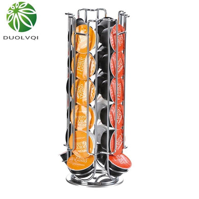 Duolvqi Metal Coffee Pods Holder Tower Chrome Plating Stand Coffee Capsule Storage Rack for 24pcs Dolce Gusto Capsule|Coffeeware Sets|