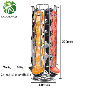 Duolvqi Metal Coffee Pods Holder Tower Chrome Plating Stand Coffee Capsule Storage Rack for 24pcs Dolce Gusto Capsule|Coffeeware Sets|