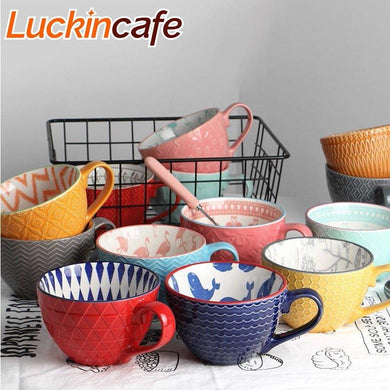 European Style Ceramic Coffee Cups Milk Tea Breakfast Mug Cappuccino Flower Cups Latte Kitchen Tableware High grade|Mugs|