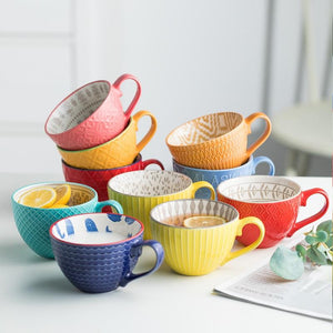 European Style Ceramic Coffee Cups Milk Tea Breakfast Mug Cappuccino Flower Cups Latte Kitchen Tableware High grade|Mugs|