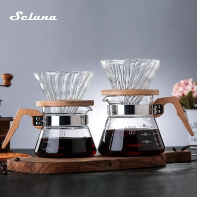 V60 Pour Over Glass Range Coffee Server 360/600/800ml Hand Drip Reusable Filter Paper Coffee Pot Coffee Kettle Brewer Barista