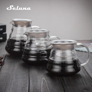 V60 Pour Over Glass Range Coffee Server 360/600/800ml Hand Drip Reusable Filter Paper Coffee Pot Coffee Kettle Brewer Barista
