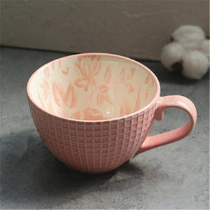 European Style Ceramic Coffee Cups Milk Tea Breakfast Mug Cappuccino Flower Cups Latte Kitchen Tableware High grade|Mugs|