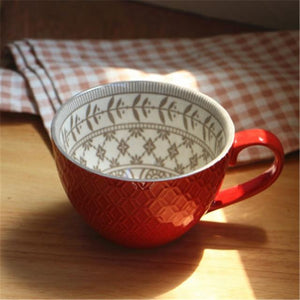 European Style Ceramic Coffee Cups Milk Tea Breakfast Mug Cappuccino Flower Cups Latte Kitchen Tableware High grade|Mugs|