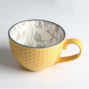 European Style Ceramic Coffee Cups Milk Tea Breakfast Mug Cappuccino Flower Cups Latte Kitchen Tableware High grade|Mugs|