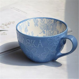 European Style Ceramic Coffee Cups Milk Tea Breakfast Mug Cappuccino Flower Cups Latte Kitchen Tableware High grade|Mugs|
