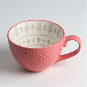 European Style Ceramic Coffee Cups Milk Tea Breakfast Mug Cappuccino Flower Cups Latte Kitchen Tableware High grade|Mugs|