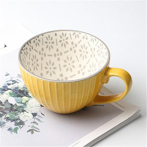 European Style Ceramic Coffee Cups Milk Tea Breakfast Mug Cappuccino Flower Cups Latte Kitchen Tableware High grade|Mugs|