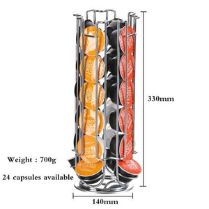 Duolvqi Metal Coffee Pods Holder Tower Chrome Plating Stand Coffee Capsule Storage Rack for 24pcs Dolce Gusto Capsule|Coffeeware Sets|